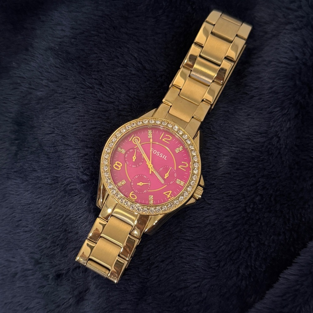 FOSSIL Riley Pink Dial Gold-tone Ladies Watch - Picture 2 of 4